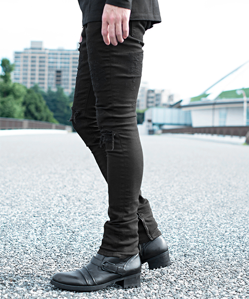 FUGA（フーガ）の「リメイク加工裾ZIPストレッチスキニーカラーパンツ