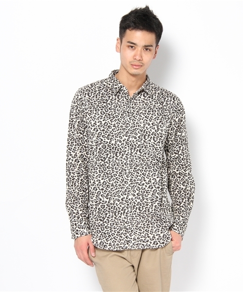 WEGO(ウィゴー)の「レオパードダブルガーゼLSシャツ(シャツ/ブラウス・メンズ・オフホワイト/ベージュ/マスタード・MEDIUM/LARGE)」の1枚目の写真