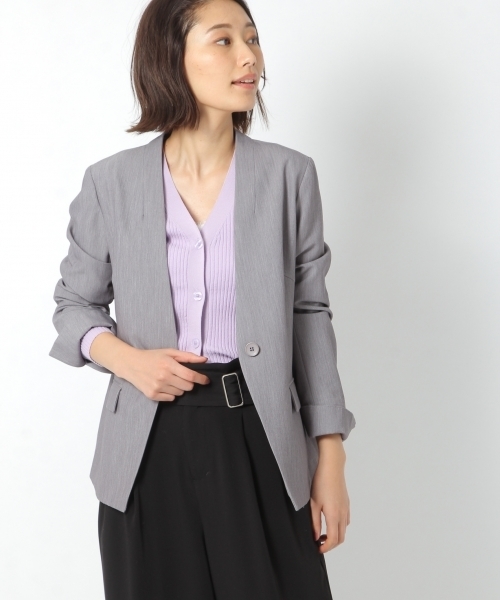 laboratory work（ラボラトリーワーク）の「ノーカラージャケット（テーラードジャケット・レディース・ブラック/グレー・MEDIUM）」の2枚目の写真