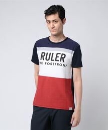 ボコテンプリント前身切替天竺半袖Tシャツ