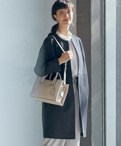 green label relaxing（グリーンレーベルリラクシング）の「CS ダブルクロス ノーカラー コート（その他アウター・レディース・ネイビー/ナチュラル・40/38/36）」の2枚目の写真