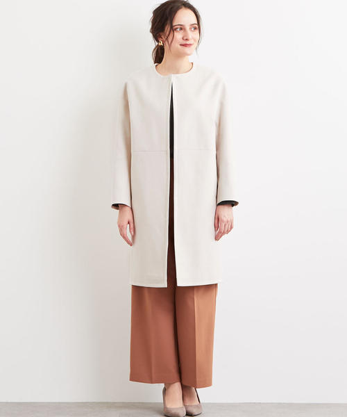 green label relaxing（グリーンレーベルリラクシング）の「CS ダブルクロス ノーカラー コート（その他アウター・レディース・ネイビー/ナチュラル・40/38/36）」の4枚目の写真