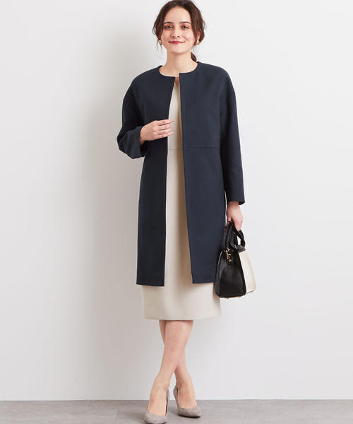 green label relaxing（グリーンレーベルリラクシング）の「CS ダブルクロス ノーカラー コート（その他アウター・レディース・ネイビー/ナチュラル・40/38/36）」の8枚目の写真