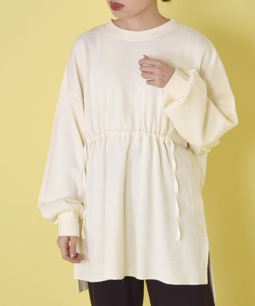 w closet（ダブルクローゼット）の「ハニカムワッフルドロストチュニック（Tシャツ/カットソー・レディース・ベージュ/ライトグリーン/アイボリー・FREE）」の2枚目の写真