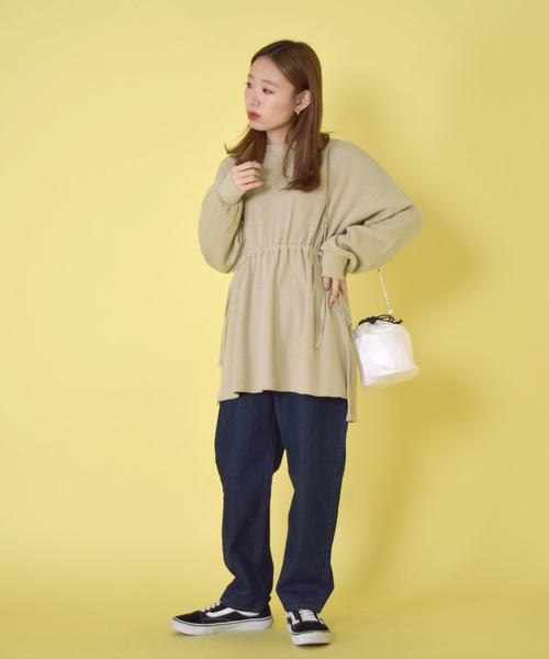 w closet（ダブルクローゼット）の「ハニカムワッフルドロストチュニック（Tシャツ/カットソー・レディース・ベージュ/ライトグリーン/アイボリー・FREE）」の4枚目の写真