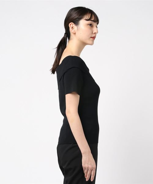12Twelve Agenda（トゥエルブ　アジェンダ）の「アシメオフショル半袖ニットプルオーバー（ニット/セーター・レディース・ブラック/パープル/マスタード/オフホワイト・M）」の5枚目の写真