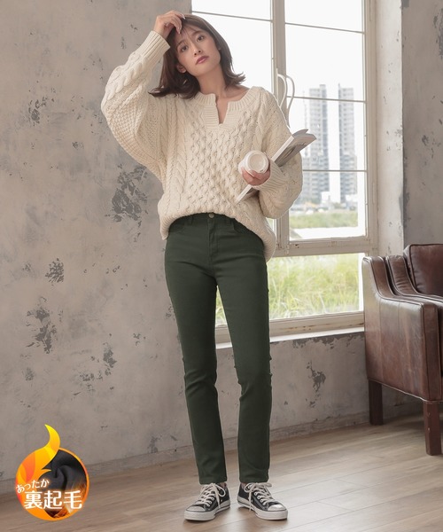 KOBE LETTUCE（コウベレタス）の「暖か裏起毛ストレッチスキニーパンツ（その他パンツ・レディース・ブラック/カーキ/モカ/ホワイト系その他・S/M/L）」の4枚目の写真