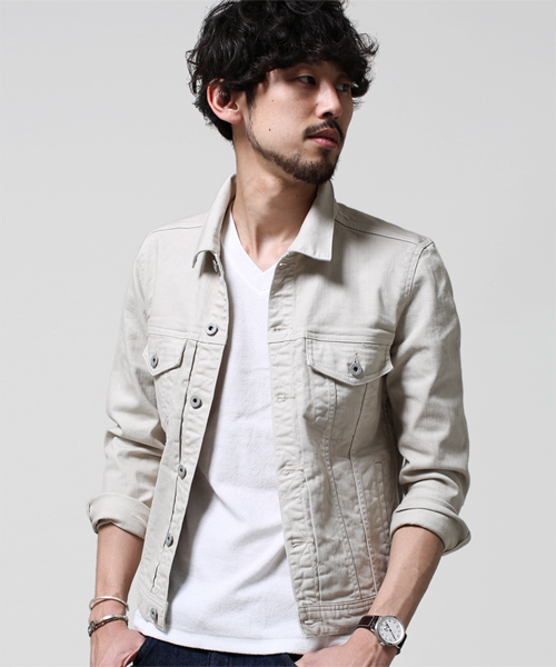 NANO universe（ナノユニバース）の「中白染めスキニーGジャン（デニムジャケット・メンズ・ブラック/ボルドー/ネイビー/ピンク/オリーブ/グレー/ベージュ・X-LARGE/SMALL/MEDIUM/LARGE）」の4枚目の写真