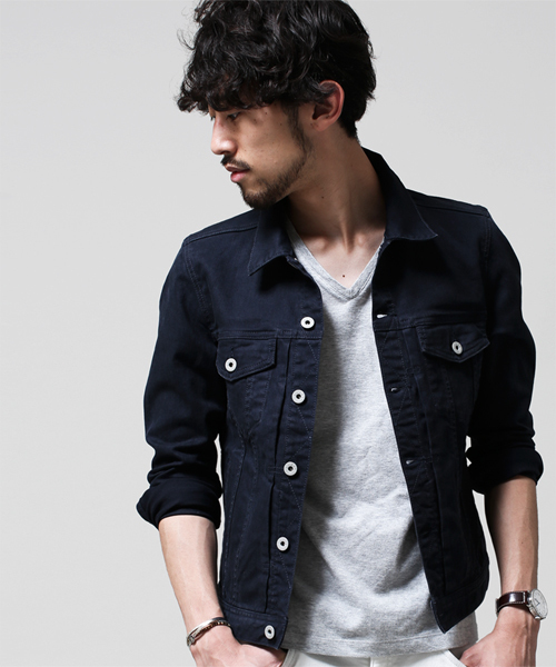 NANO universe（ナノユニバース）の「中白染めスキニーGジャン（デニムジャケット・メンズ・ブラック/ボルドー/ネイビー/ピンク/オリーブ/グレー/ベージュ・X-LARGE/SMALL/MEDIUM/LARGE）」の6枚目の写真