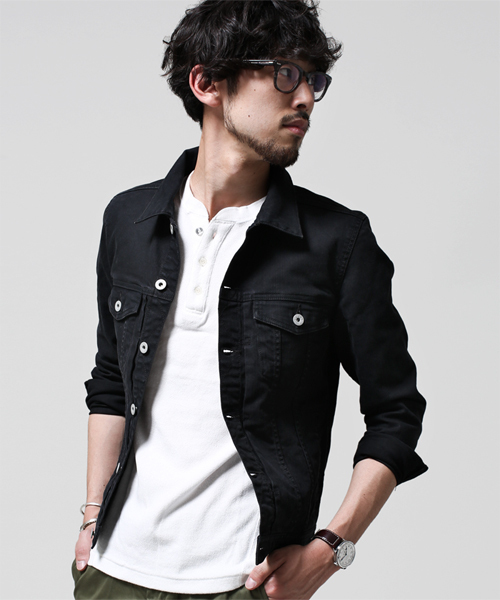 NANO universe（ナノユニバース）の「中白染めスキニーGジャン（デニムジャケット・メンズ・ブラック/ボルドー/ネイビー/ピンク/オリーブ/グレー/ベージュ・X-LARGE/SMALL/MEDIUM/LARGE）」の2枚目の写真