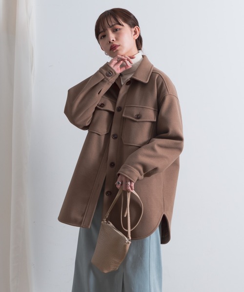 Aunt Marie's（アントマリーズ）の「AUNT MARIE'S 裏キルトメルトンCPOシャツアウター（カバーオール・レディース・ブラック/ベージュ/ブラウン/モカ・FREE）」の3枚目の写真