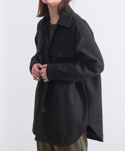 Aunt Marie's（アントマリーズ）の「AUNT MARIE'S 裏キルトメルトンCPOシャツアウター（カバーオール・レディース・ブラック/ベージュ/ブラウン/モカ・FREE）」の2枚目の写真