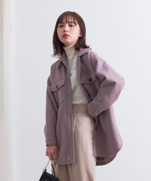 Aunt Marie's（アントマリーズ）の「AUNT MARIE'S 裏キルトメルトンCPOシャツアウター（カバーオール・レディース・ブラック/ベージュ/ブラウン/モカ・FREE）」の4枚目の写真