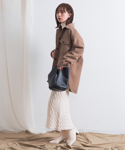 Aunt Marie's（アントマリーズ）の「AUNT MARIE'S 裏キルトメルトンCPOシャツアウター（カバーオール・レディース・ブラック/ベージュ/ブラウン/モカ・FREE）」の19枚目の写真