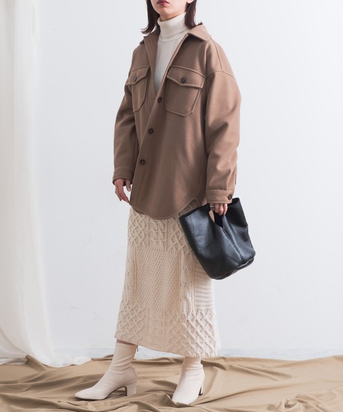 Aunt Marie's（アントマリーズ）の「AUNT MARIE'S 裏キルトメルトンCPOシャツアウター（カバーオール・レディース・ブラック/ベージュ/ブラウン/モカ・FREE）」の20枚目の写真