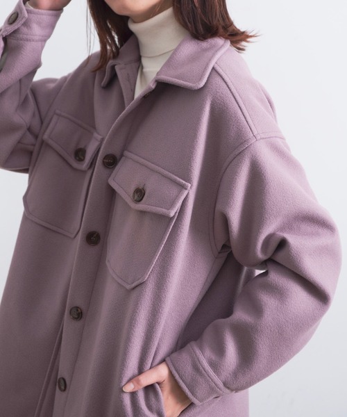 Aunt Marie's（アントマリーズ）の「AUNT MARIE'S 裏キルトメルトンCPOシャツアウター（カバーオール・レディース・ブラック/ベージュ/ブラウン/モカ・FREE）」の13枚目の写真