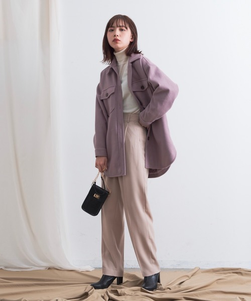 Aunt Marie's（アントマリーズ）の「AUNT MARIE'S 裏キルトメルトンCPOシャツアウター（カバーオール・レディース・ブラック/ベージュ/ブラウン/モカ・FREE）」の21枚目の写真