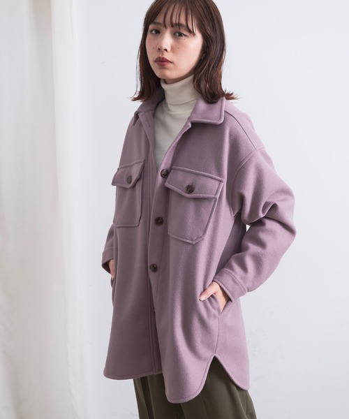 Aunt Marie's（アントマリーズ）の「AUNT MARIE'S 裏キルトメルトンCPOシャツアウター（カバーオール・レディース・ブラック/ベージュ/ブラウン/モカ・FREE）」の12枚目の写真