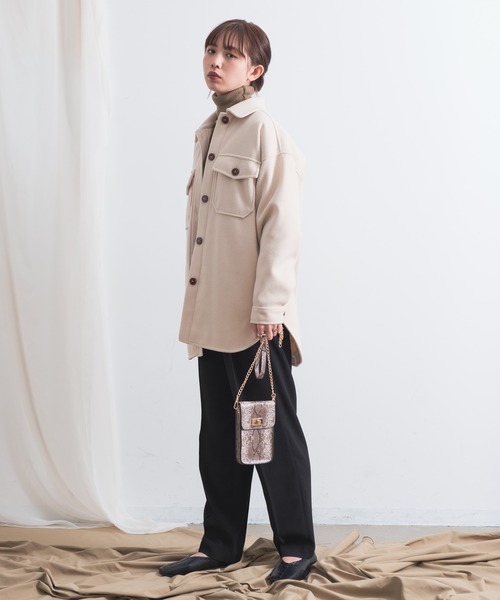 Aunt Marie's（アントマリーズ）の「AUNT MARIE'S 裏キルトメルトンCPOシャツアウター（カバーオール・レディース・ブラック/ベージュ/ブラウン/モカ・FREE）」の15枚目の写真