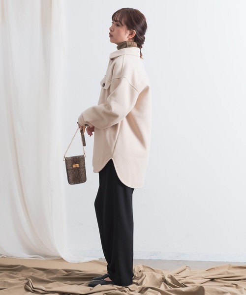 Aunt Marie's（アントマリーズ）の「AUNT MARIE'S 裏キルトメルトンCPOシャツアウター（カバーオール・レディース・ブラック/ベージュ/ブラウン/モカ・FREE）」の16枚目の写真