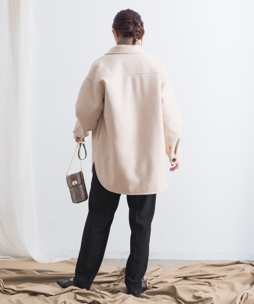 Aunt Marie's（アントマリーズ）の「AUNT MARIE'S 裏キルトメルトンCPOシャツアウター（カバーオール・レディース・ブラック/ベージュ/ブラウン/モカ・FREE）」の6枚目の写真