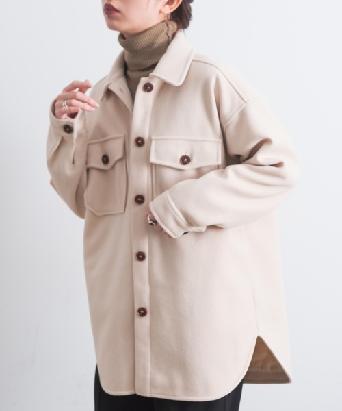 Aunt Marie's（アントマリーズ）の「AUNT MARIE'S 裏キルトメルトンCPOシャツアウター（カバーオール・レディース・ブラック/ベージュ/ブラウン/モカ・FREE）」の8枚目の写真