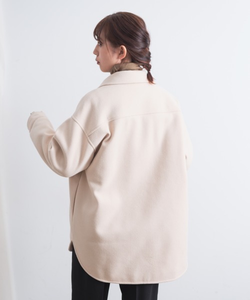 Aunt Marie's（アントマリーズ）の「AUNT MARIE'S 裏キルトメルトンCPOシャツアウター（カバーオール・レディース・ブラック/ベージュ/ブラウン/モカ・FREE）」の10枚目の写真