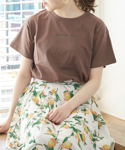 ROPE' PICNIC(ロペピクニック)の「オーガビッツ刺繍Tシャツ(Tシャツ/カットソー)」|ダークブラウン