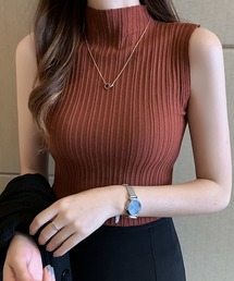 ノースリーブリブニット