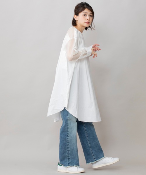Munich(ミューニック)の「コットンタイプライター×オーガンジー シアービッグブラウス(シャツ/ブラウス・レディース・ホワイト/ブラック/カーキ・FREE)」の6枚目の写真