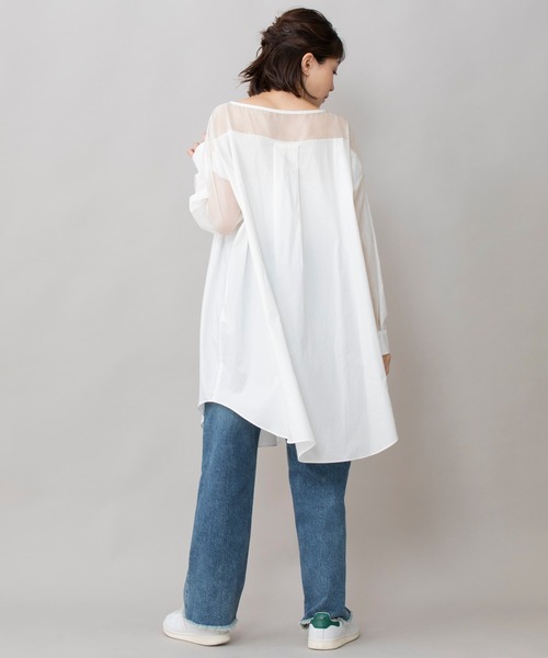 Munich(ミューニック)の「コットンタイプライター×オーガンジー シアービッグブラウス(シャツ/ブラウス・レディース・ホワイト/ブラック/カーキ・FREE)」の10枚目の写真