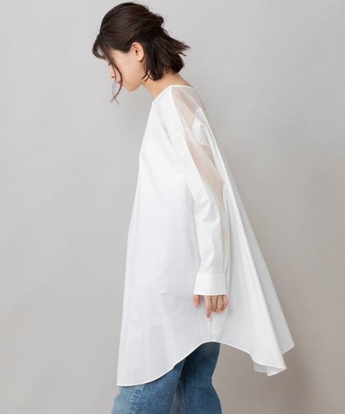 Munich(ミューニック)の「コットンタイプライター×オーガンジー シアービッグブラウス(シャツ/ブラウス・レディース・ホワイト/ブラック/カーキ・FREE)」の18枚目の写真