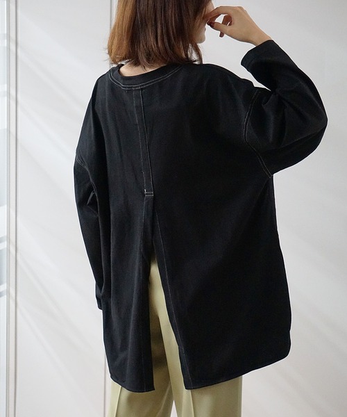 GeeRA(ジーラ)の「配色ステッチチュニック(Tシャツ/カットソー・レディース・ライトカーキ/グレー/ブラック・MEDIUM)」の4枚目の写真