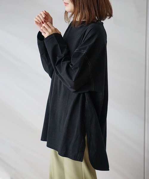 GeeRA(ジーラ)の「配色ステッチチュニック(Tシャツ/カットソー・レディース・ライトカーキ/グレー/ブラック・MEDIUM)」の5枚目の写真
