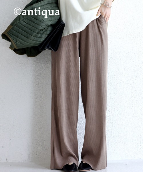 antiqua(アンティカ)の「セルフカット可!ワイドリブパンツ(その他パンツ・レディース・ブラック/グレイッシュベージュ/カーキ/グリーン/アイボリー/オレンジ/ネイビー/ピンク系その他/マスタード/ラベンダー/ダークグリーン/パープル/ライトグレー/サックスブルー・FREE)」の5枚目の写真