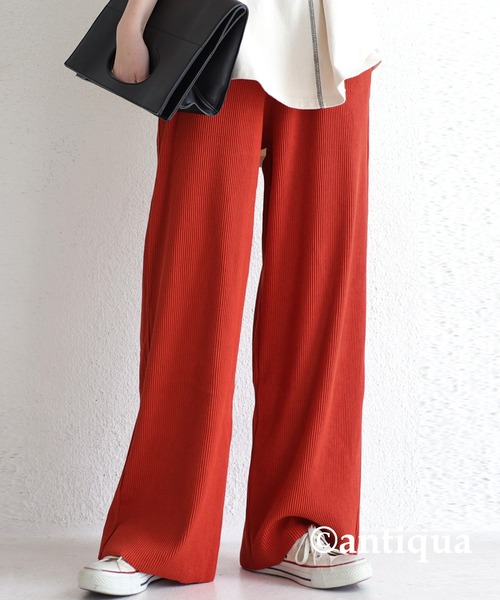 antiqua(アンティカ)の「セルフカット可!ワイドリブパンツ(その他パンツ・レディース・ブラック/グレイッシュベージュ/カーキ/グリーン/アイボリー/オレンジ/ネイビー/ピンク系その他/マスタード/ラベンダー/ダークグリーン/パープル/ライトグレー/サックスブルー・FREE)」の14枚目の写真