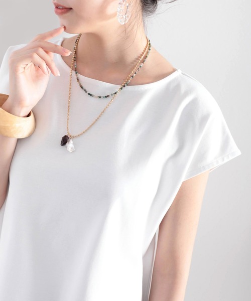 classicalelf（クラシカルエルフ）の「綿100％、さらり滑らか。シンプルフレンチトップス（Tシャツ/カットソー・レディース・ホワイト/ブラック/ベージュ/ブラウン/モカ・MEDIUM/LARGE/X-LARGE）」の2枚目の写真