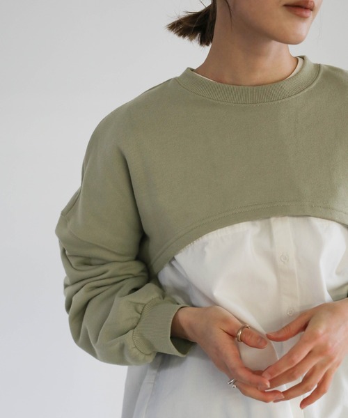 select MOCA（セレクトモカ）の「2021 SS ショートデザインプルオーバー（Tシャツ/カットソー・レディース・ブラック/グリーン/グレイッシュベージュ・FREE）」の3枚目の写真