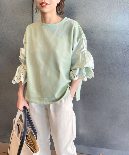fredy repit(フレディレピ)の「レースボリューム袖プルオーバーカットソー(Tシャツ/カットソー・レディース・オフホワイト/ミント・38)」の2枚目の写真