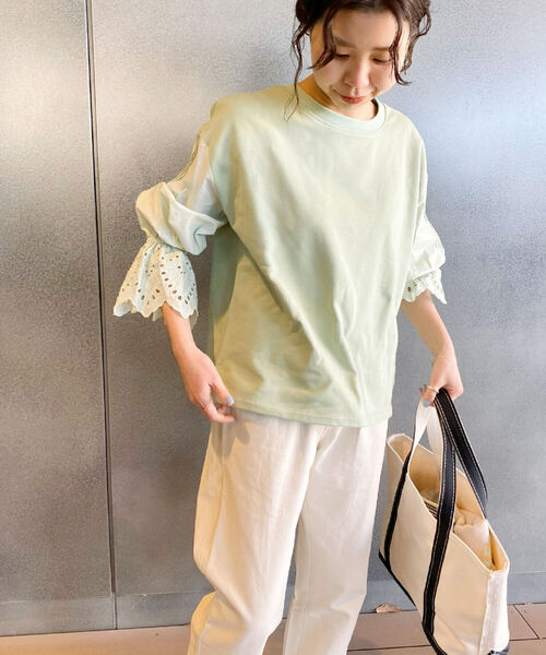 fredy repit(フレディレピ)の「レースボリューム袖プルオーバーカットソー(Tシャツ/カットソー・レディース・オフホワイト/ミント・38)」の5枚目の写真
