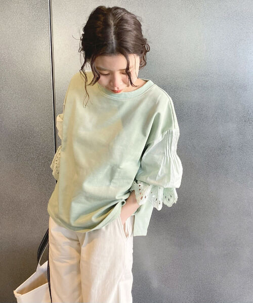 fredy repit(フレディレピ)の「レースボリューム袖プルオーバーカットソー(Tシャツ/カットソー・レディース・オフホワイト/ミント・38)」の3枚目の写真