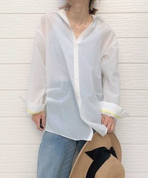 Q | ワッシャーボーダースキッパーシャツ(シャツ/ブラウス)