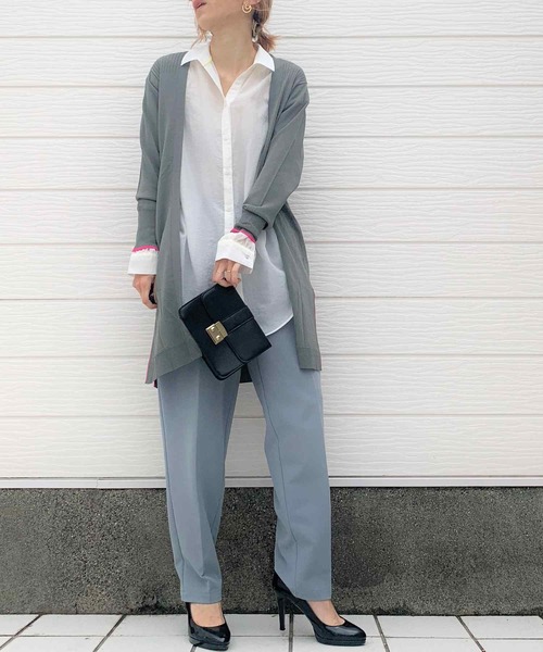 Q（キュー）の「ワッシャーボーダースキッパーシャツ（シャツ/ブラウス・レディース・ライトグレー/アイボリー・MEDIUM）」の9枚目の写真