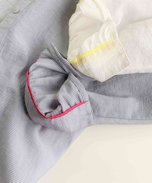 Q（キュー）の「ワッシャーボーダースキッパーシャツ（シャツ/ブラウス・レディース・ライトグレー/アイボリー・MEDIUM）」の10枚目の写真