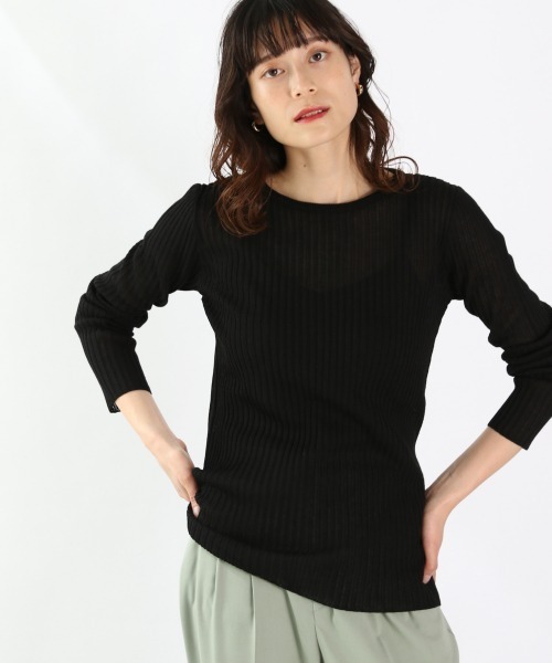 LOWRYS FARM（ローリーズファーム）の「シアーリブニットプルオーバーＬＳ　938159（ニット/セーター・レディース・ブラック/グリーン/アイボリー・FREE）」の2枚目の写真