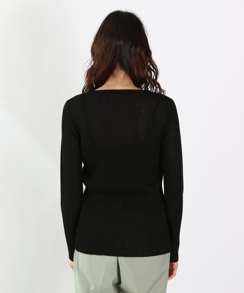 LOWRYS FARM（ローリーズファーム）の「シアーリブニットプルオーバーＬＳ　938159（ニット/セーター・レディース・ブラック/グリーン/アイボリー・FREE）」の5枚目の写真