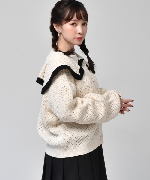 りえまま⭐️様　Vニット 半額クーポン対象】透かし編みニット 幾何学柄 サマーニット