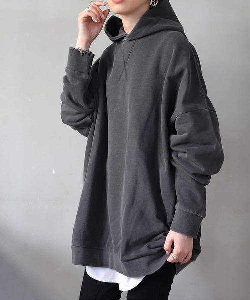 antiqua(アンティカ)の「色落ち×風合い抜群◎BIGサイズプルオーバー(パーカー・レディース・ブラック/ベージュ/カーキ/パープル・L/XL/M/L)」の8枚目の写真
