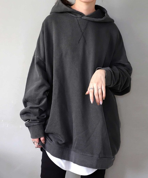 antiqua(アンティカ)の「色落ち×風合い抜群◎BIGサイズプルオーバー(パーカー・レディース・ブラック/ベージュ/カーキ/パープル・L/XL/M/L)」の10枚目の写真