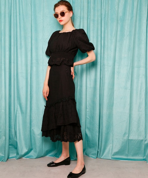 Seemi. byNICECLAUP（ シーミーバイナイスクラップ）の「コットンレースパフ袖ブラウス（シャツ/ブラウス・レディース・オフホワイト/ブラック/レッド・FREE）」の15枚目の写真